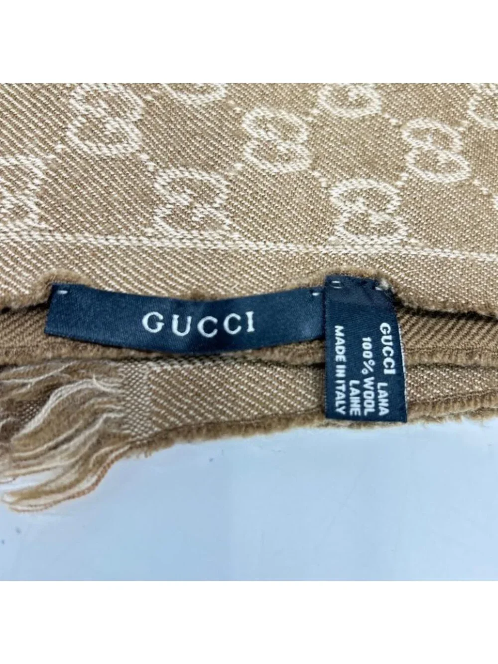 Gucci GG Pattern Fringe Wool Scarf